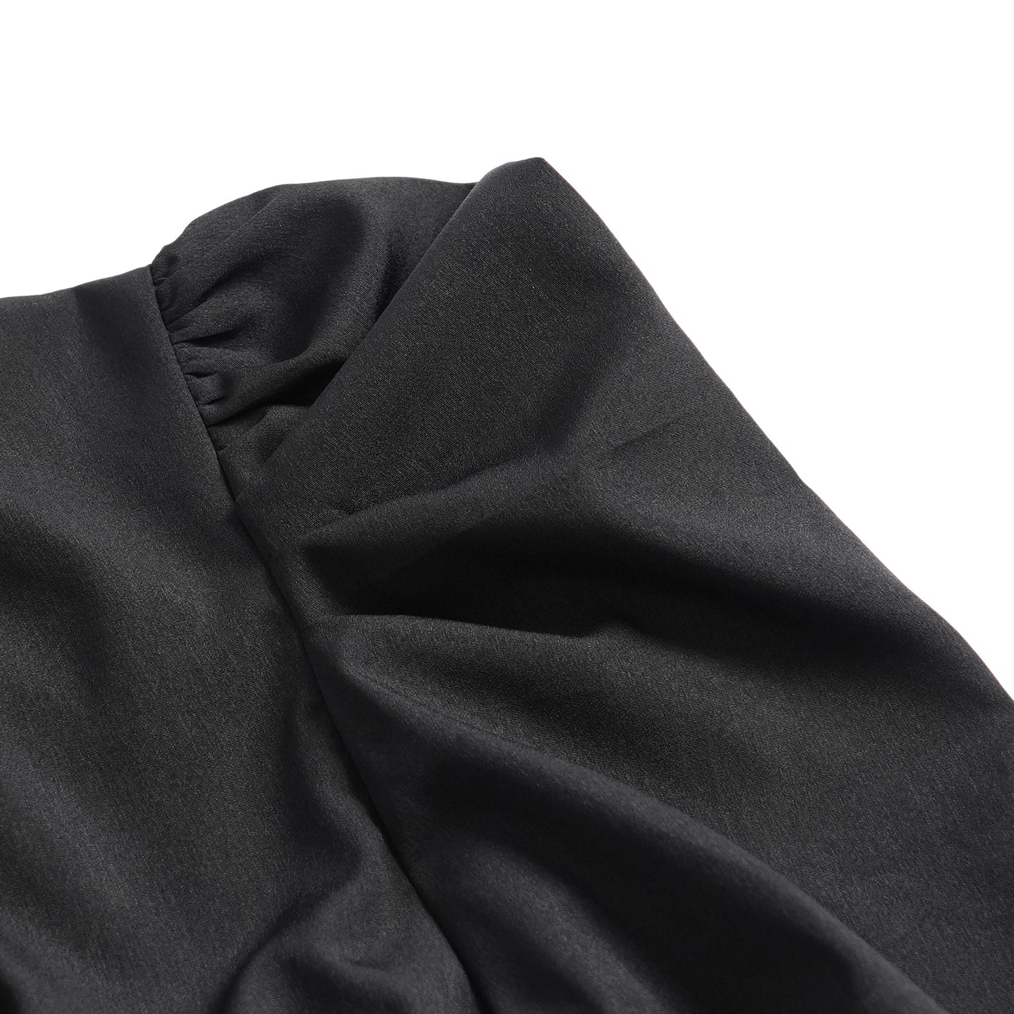 Devil Fashion SHT132 black romantic gothic shirt front close-up view with puffed poet sleeves.