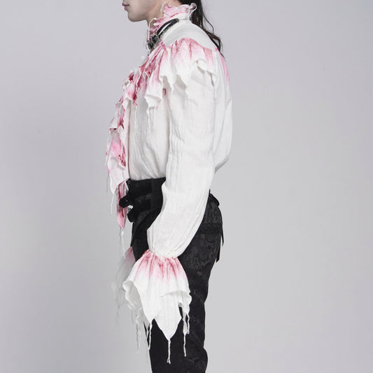 Devil Fashion SHT163 white and red cotton mens shirt side view in Romantic Gothic style.