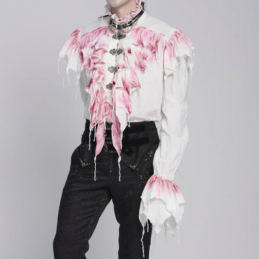 Devil Fashion SHT163 white and red cotton mens shirt front view in Romantic Gothic style.