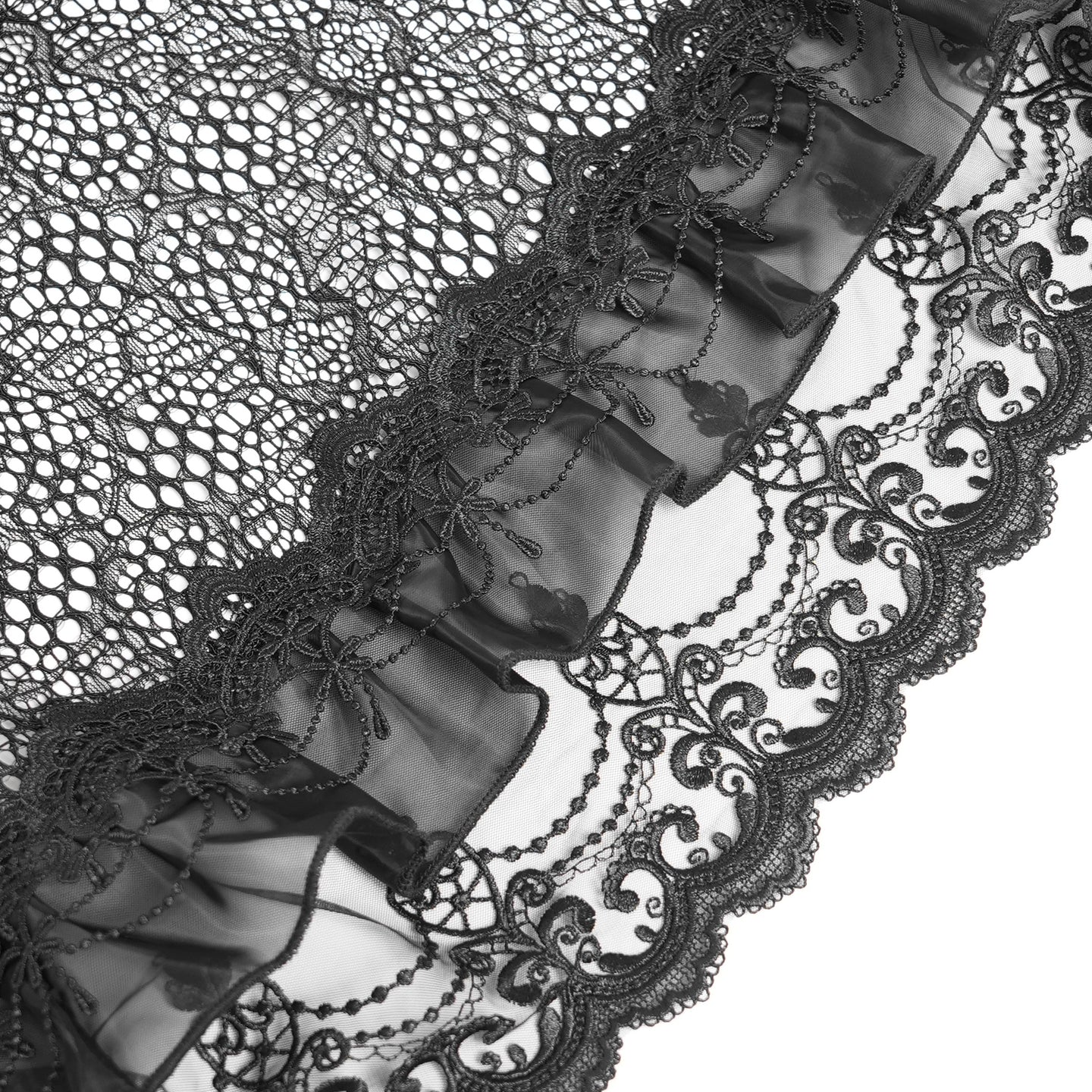 Devil Fashion SKT23901 romantic gothic skirt close-up view showing the alternative pleated lace layers.