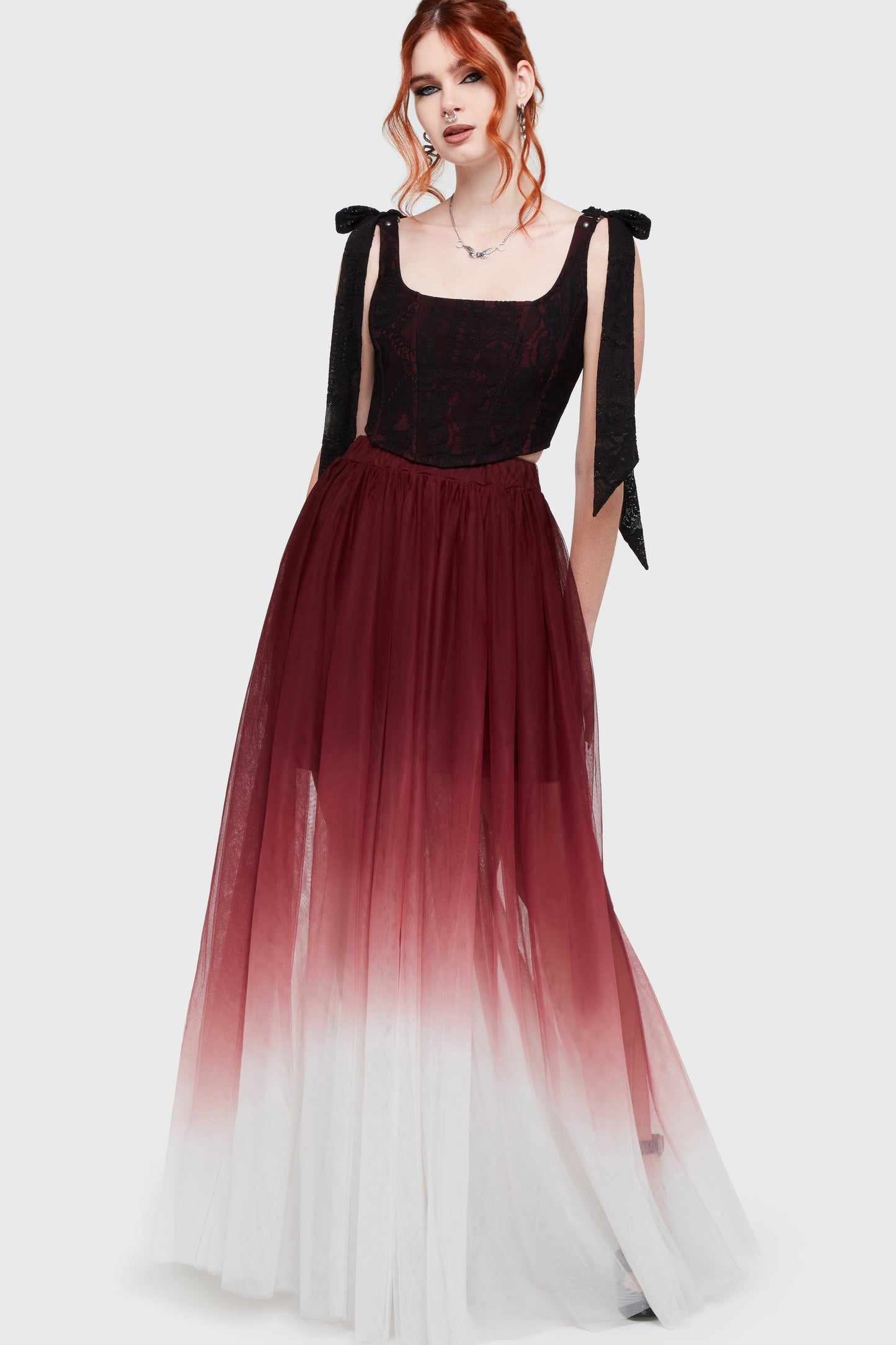 Shade Empress Maxi-Rok Rood - Wit