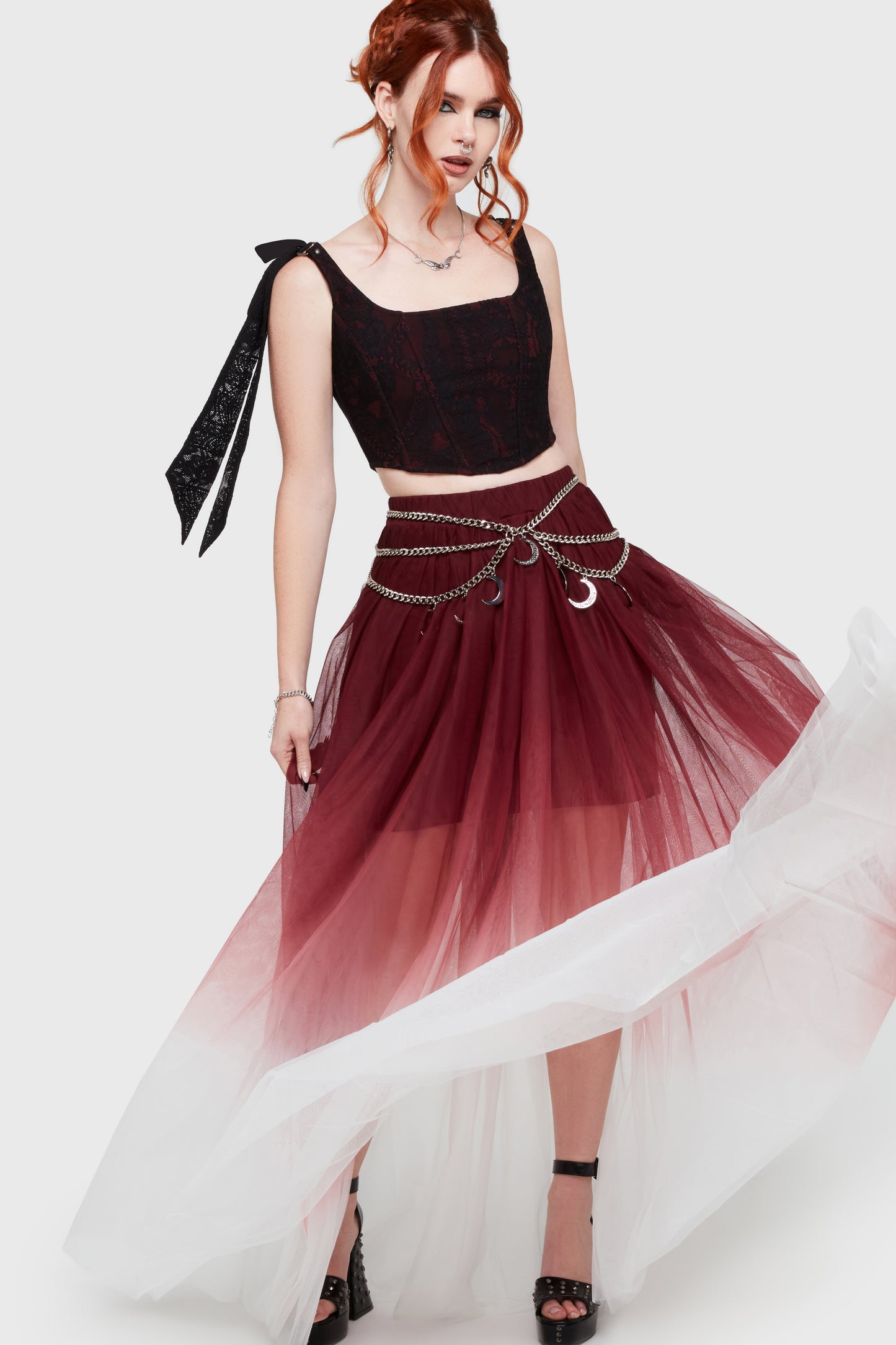 Shade Empress Maxi-Rok Rood - Wit
