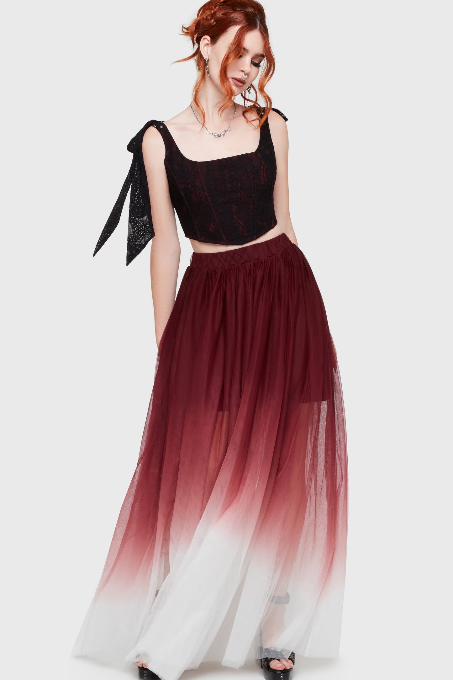Shade Empress Maxi-Rok Rood - Wit