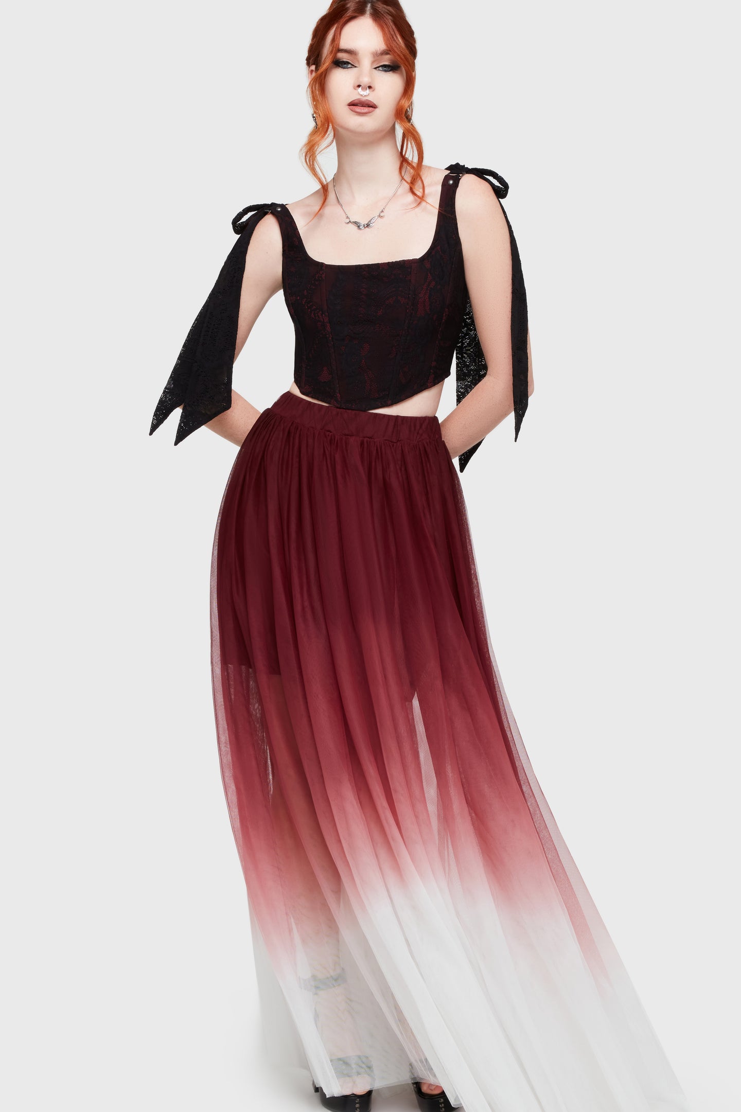 Shade Empress Maxi-Rok Rood - Wit