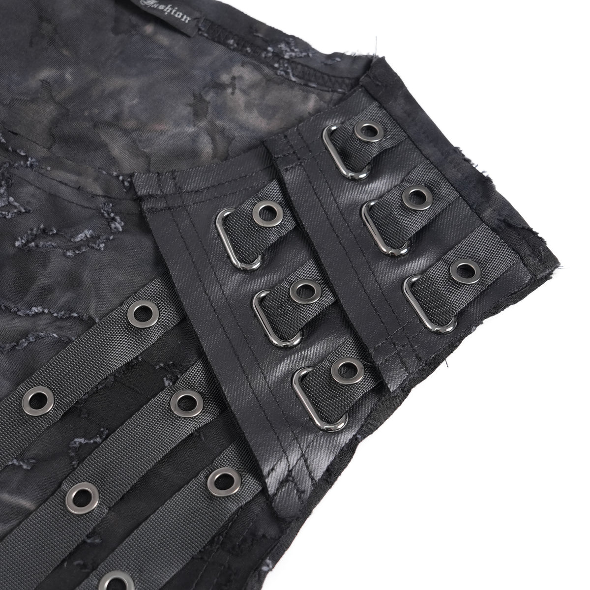 Devil Fashion TT292 black tanktop close-up view focusing on the metal rings in detail.