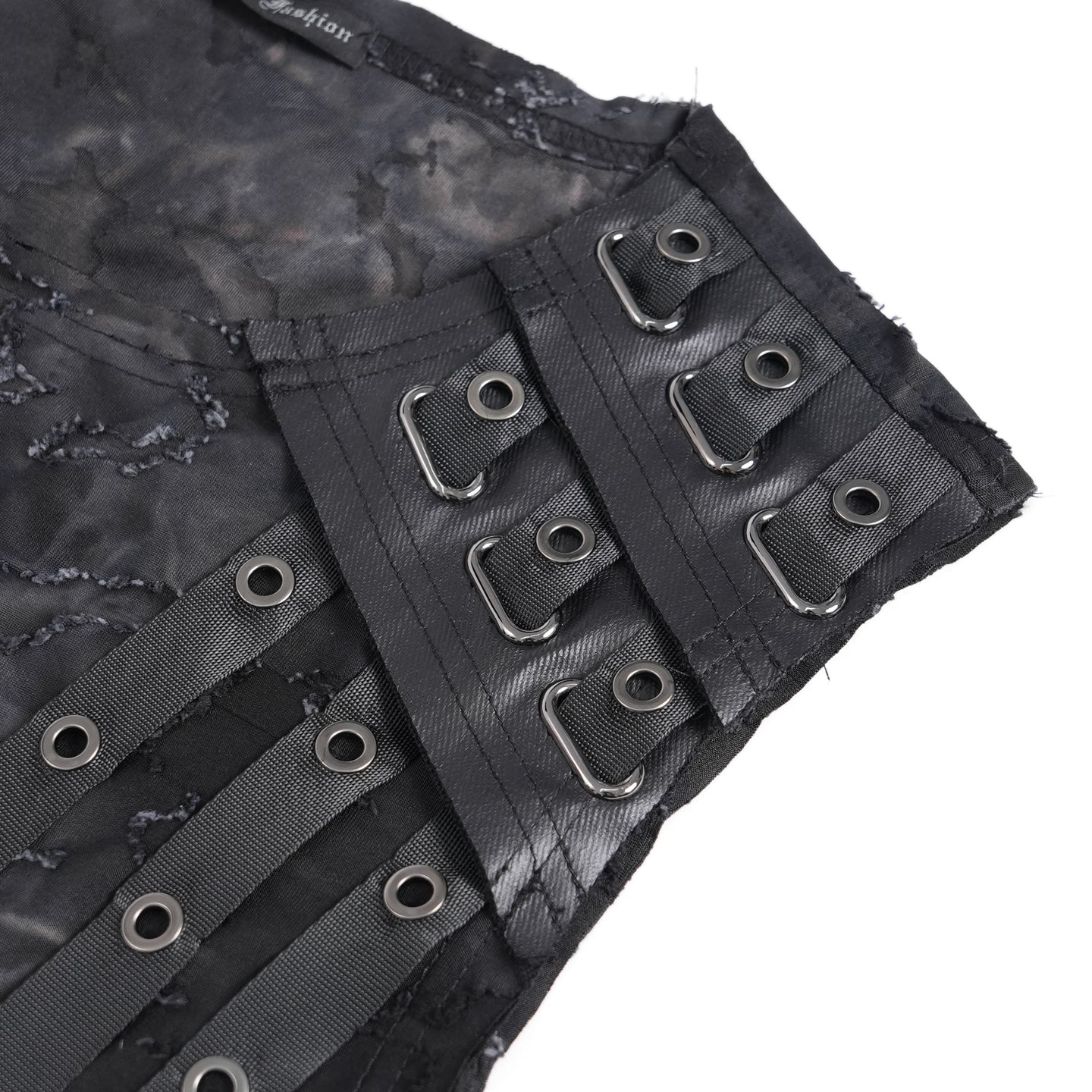 Devil Fashion TT292 black tanktop close-up view focusing on the metal rings in detail.