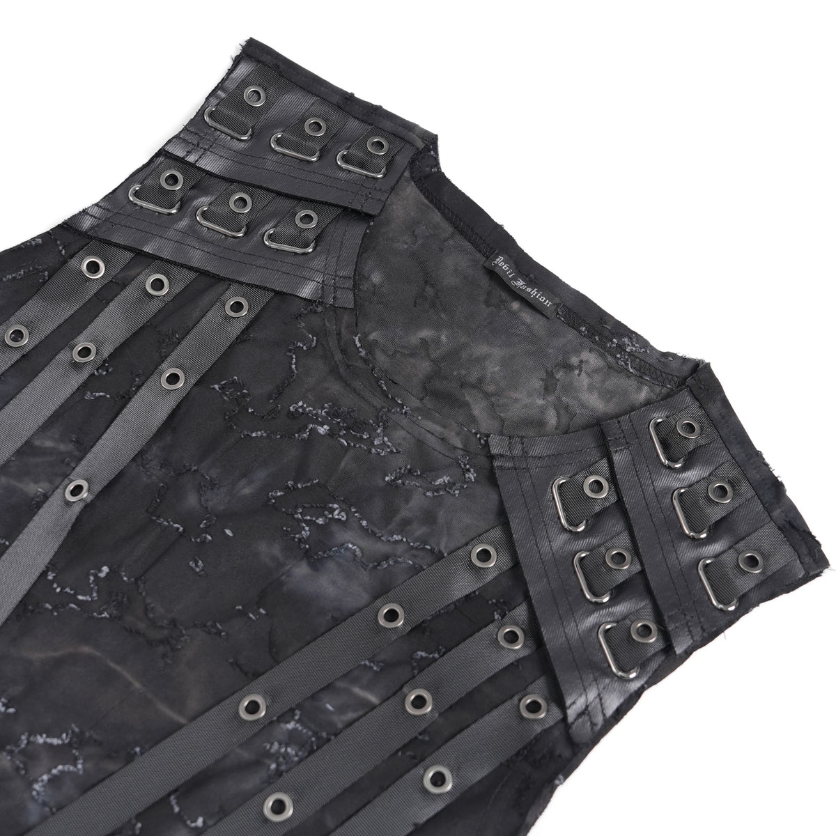 Devil Fashion TT292 black tanktop close-up view showing the shoulder straps and round neckline.