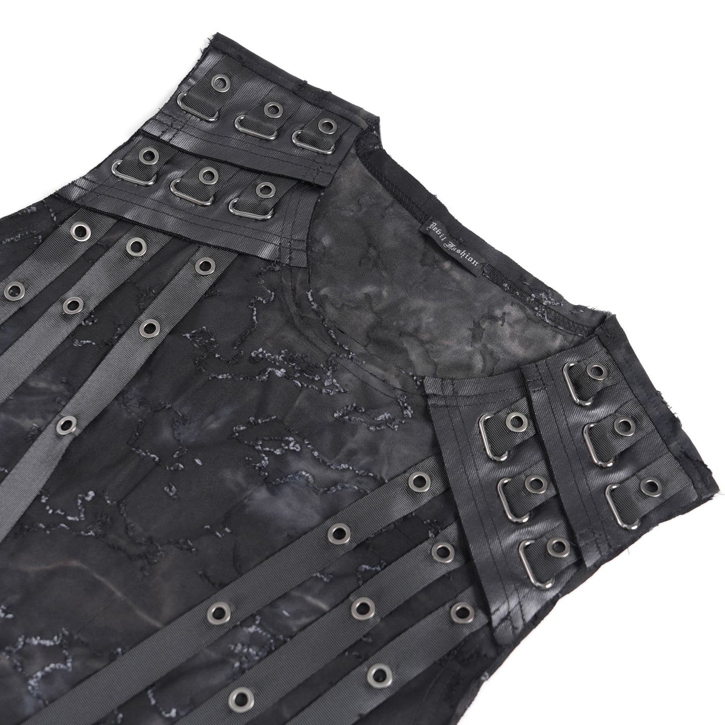 Devil Fashion TT292 black tanktop close-up view showing the shoulder straps and round neckline.