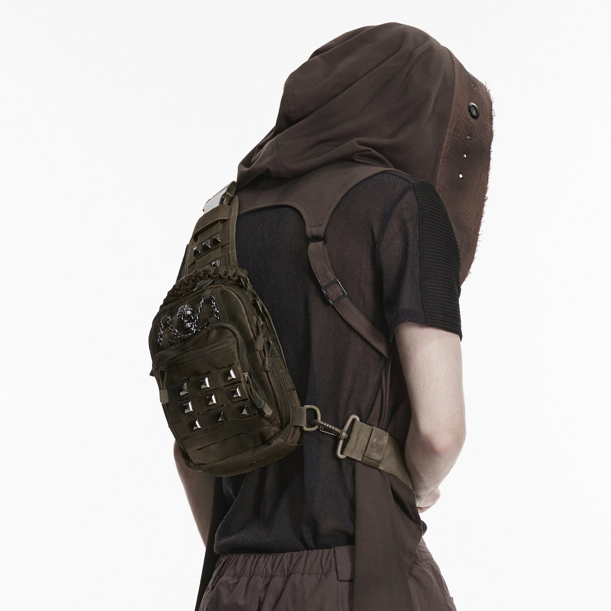 Punk Rave WS-925 khaki brown crossbody bag showing front view of the post-apocalyptic look.