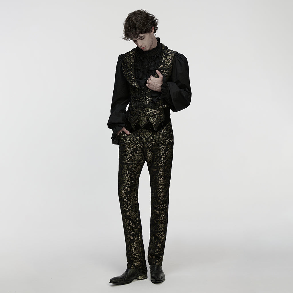 Punk Rave WY-1877 mens black and gold victorian gothic vest in aristocratic look.
