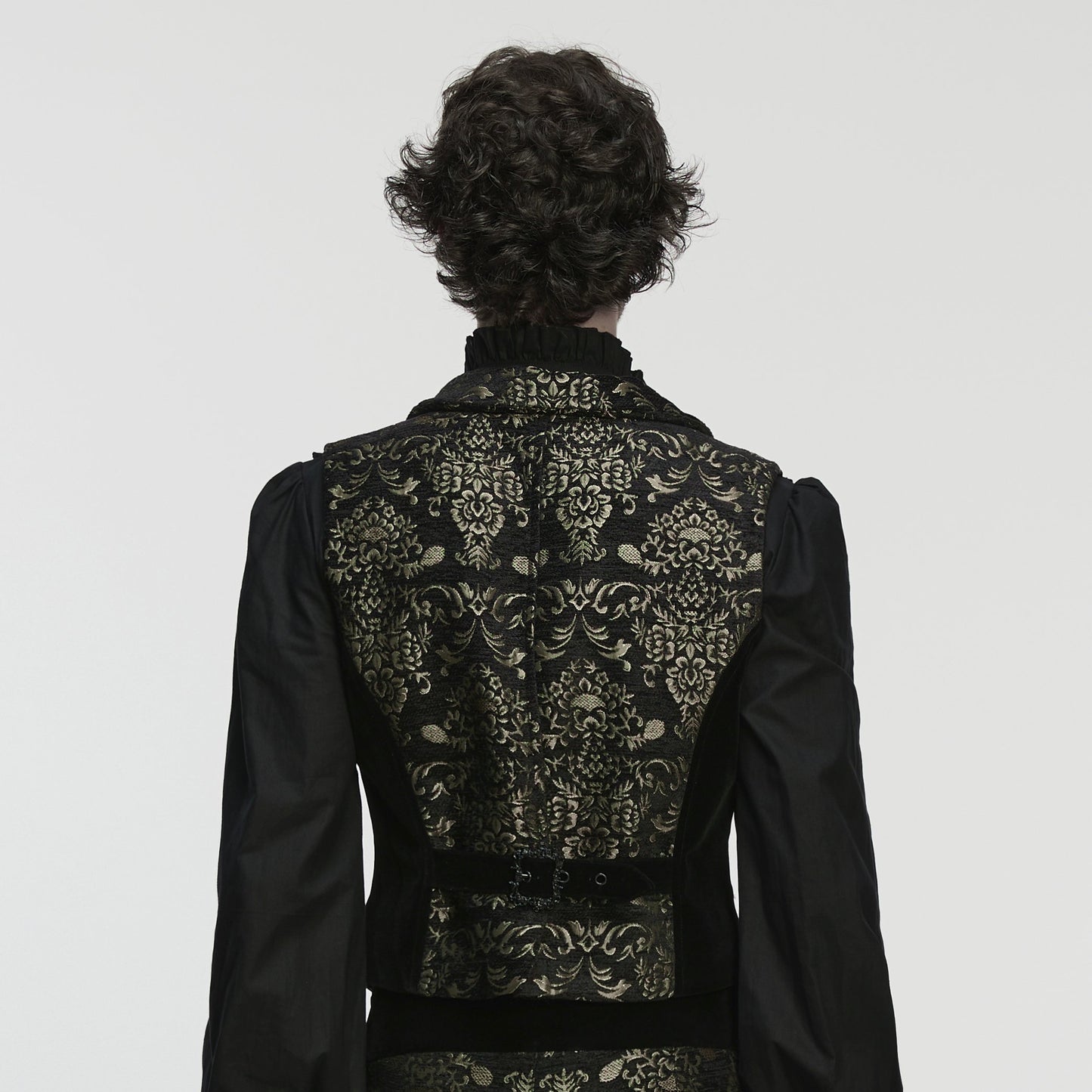 Punk Rave WY-1877 mens black and gold victorian gothic jacquard vest back view.