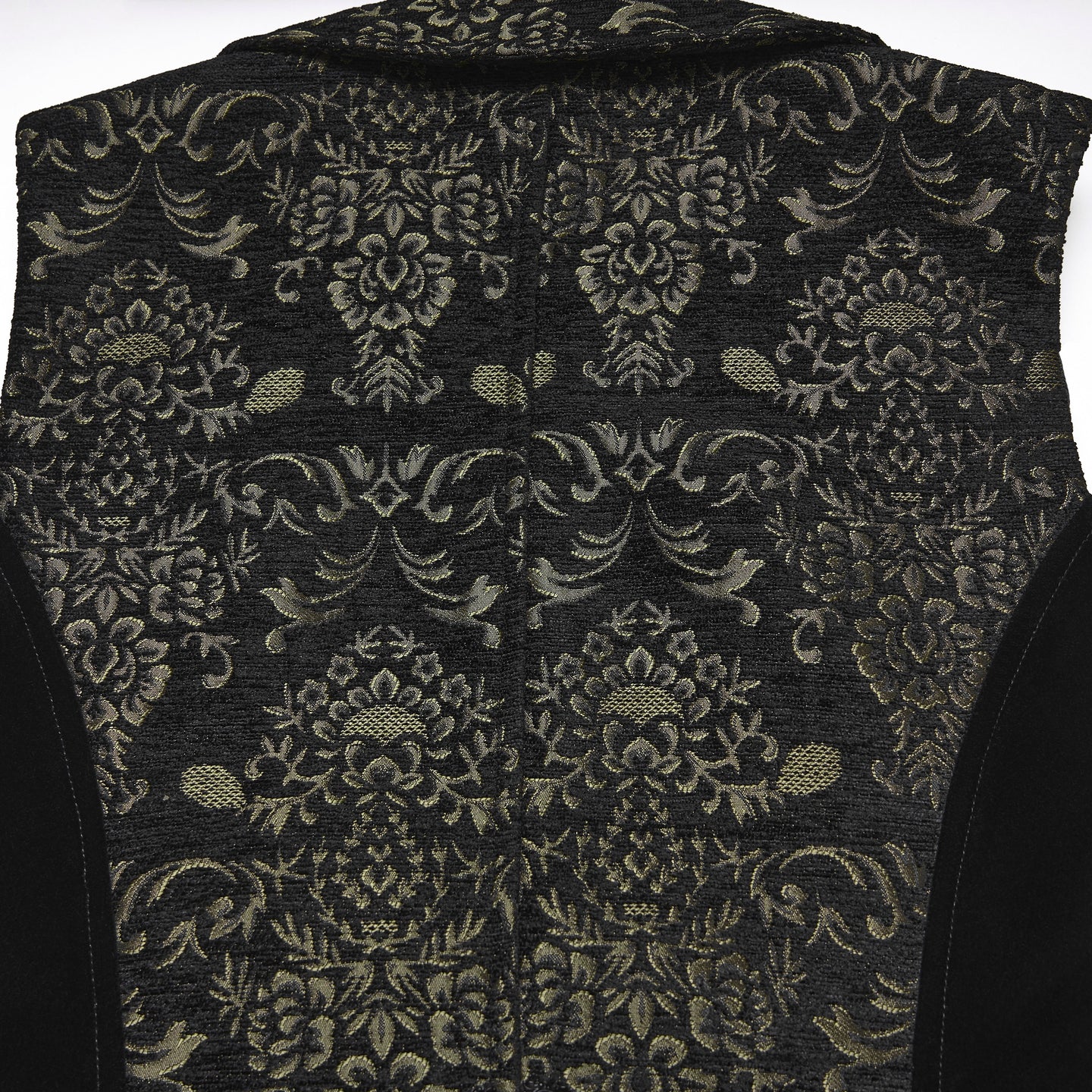 Punk Rave WY-1877 mens black and gold gothic vest focusing on the textured jacquard fabric on the upper back.