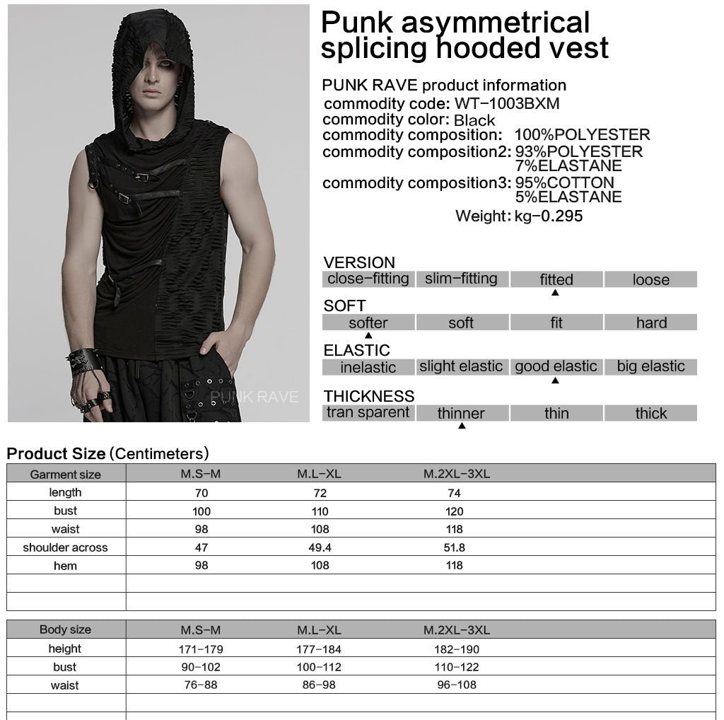 Punk Rave WT-1003 gothic top with product, material and size information.