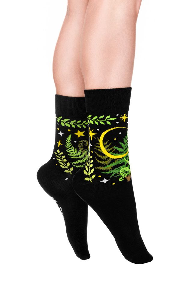 Fern Leaves and Crescent Jacquard Sokken