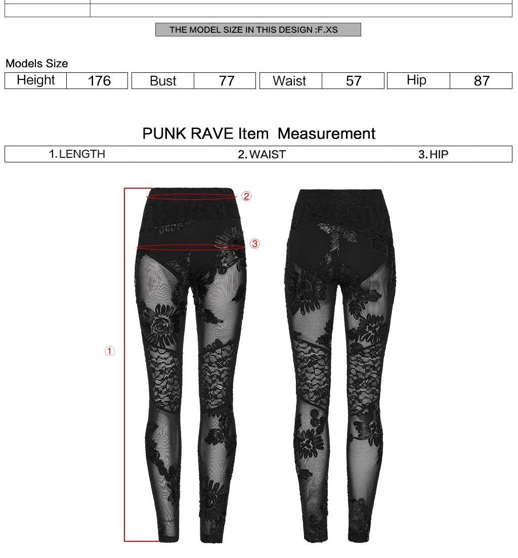 Punk Rave WK-732 measurement instructions for length waist and hip.