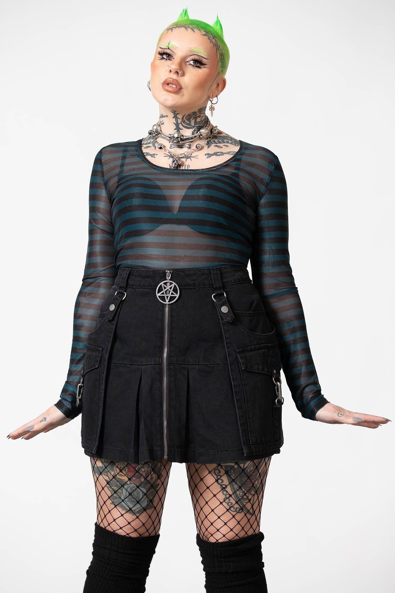 Killstar Astraios Mesh Top Green - Black