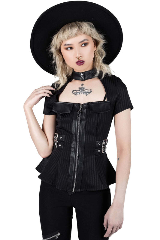 Killstar. Dark Enterprise Top Pinstripe