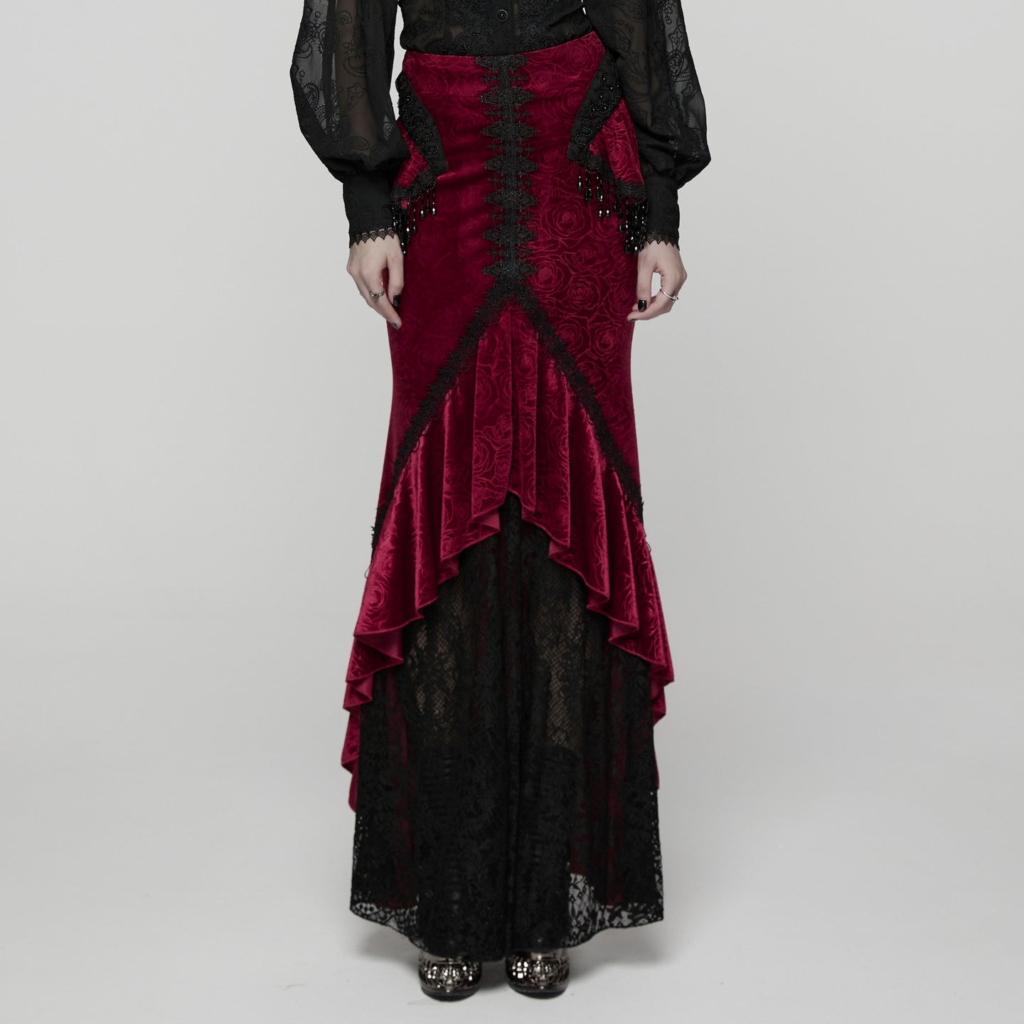 Empress Maxi Rok Rood - Zwart