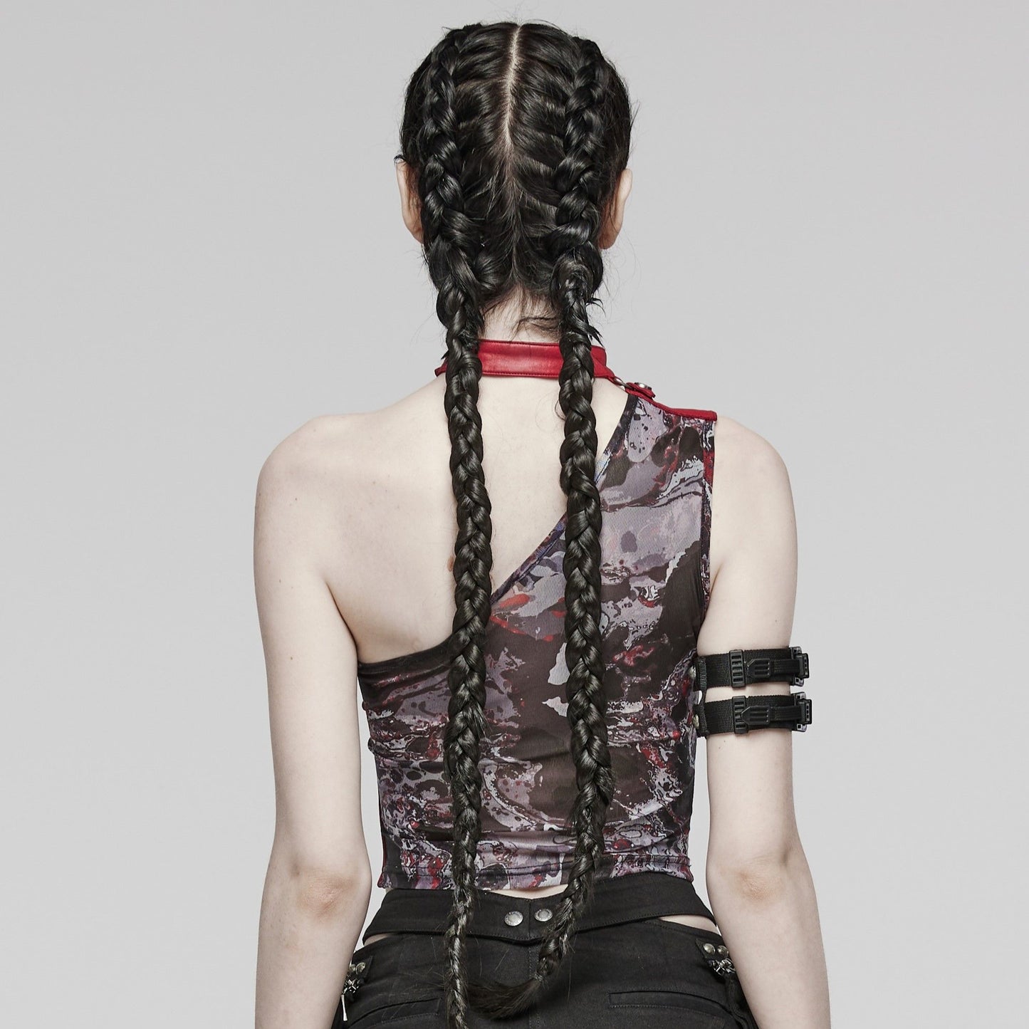 Punk Rave Action Top Zwart - Rood