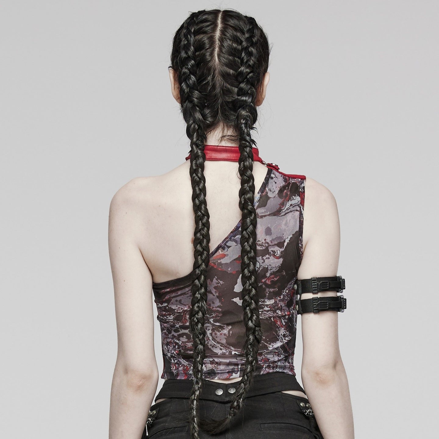 Punk Rave Action Top Zwart - Rood
