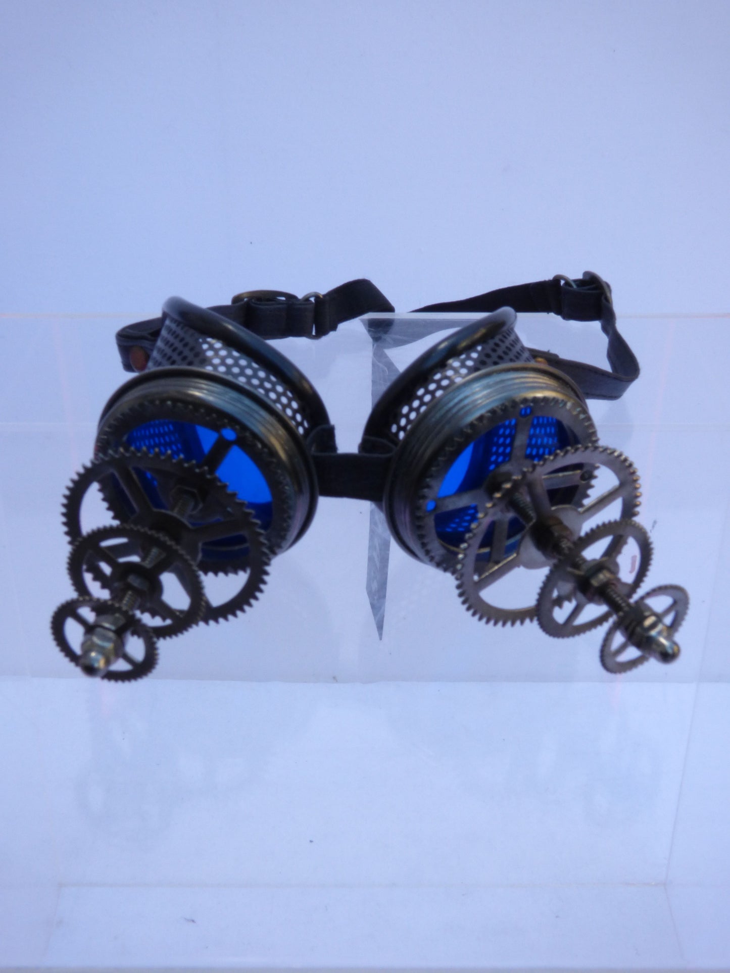 Gunmetal Mesh Telescopic Cog Goggles Blue