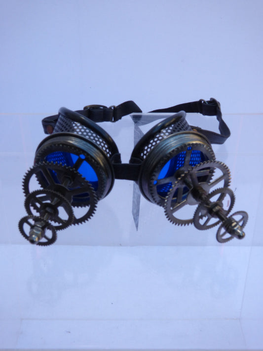 Gunmetal Mesh Telescopic Cog Goggles Blue