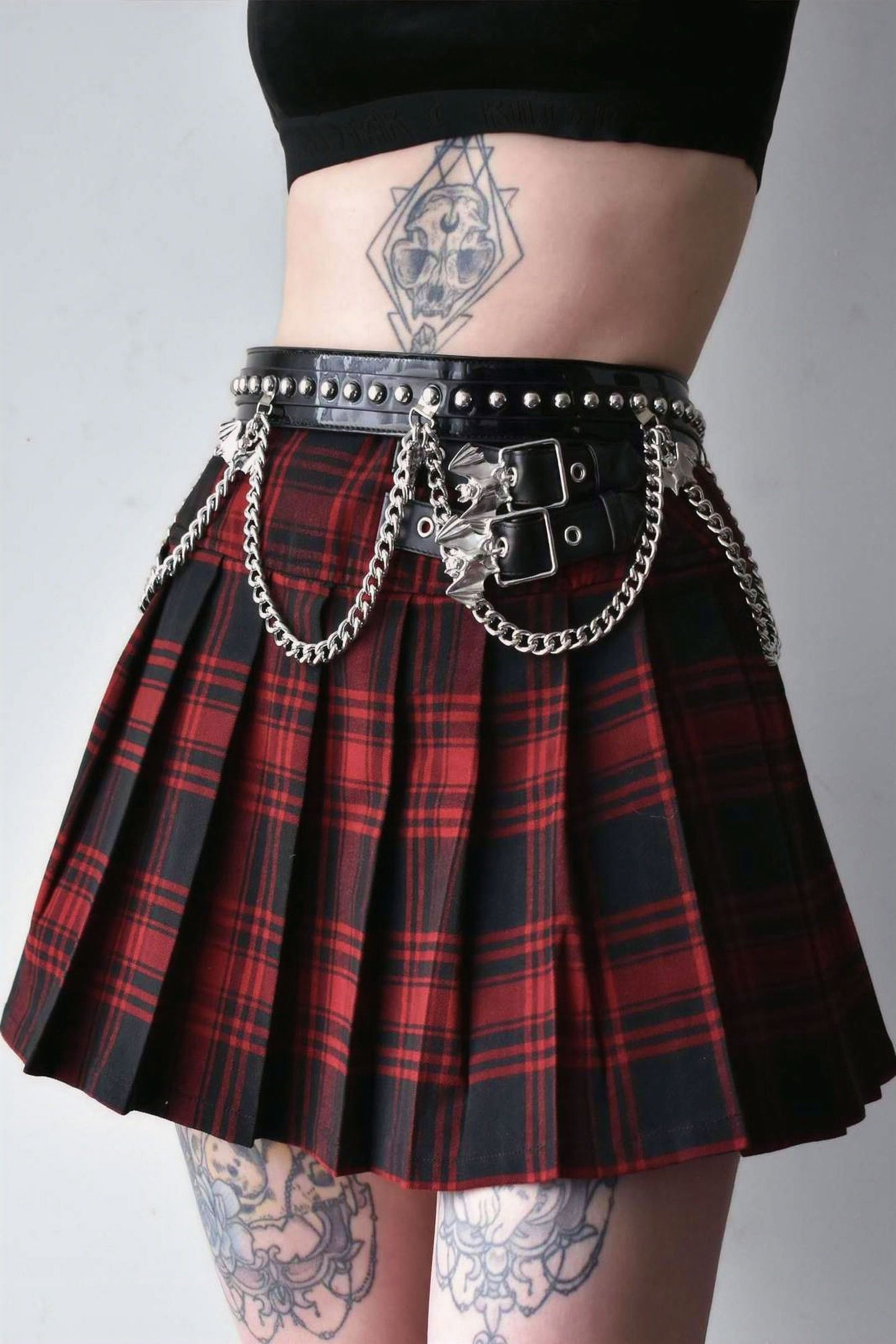 Killstar Bat Girl Skirt Red Tartan