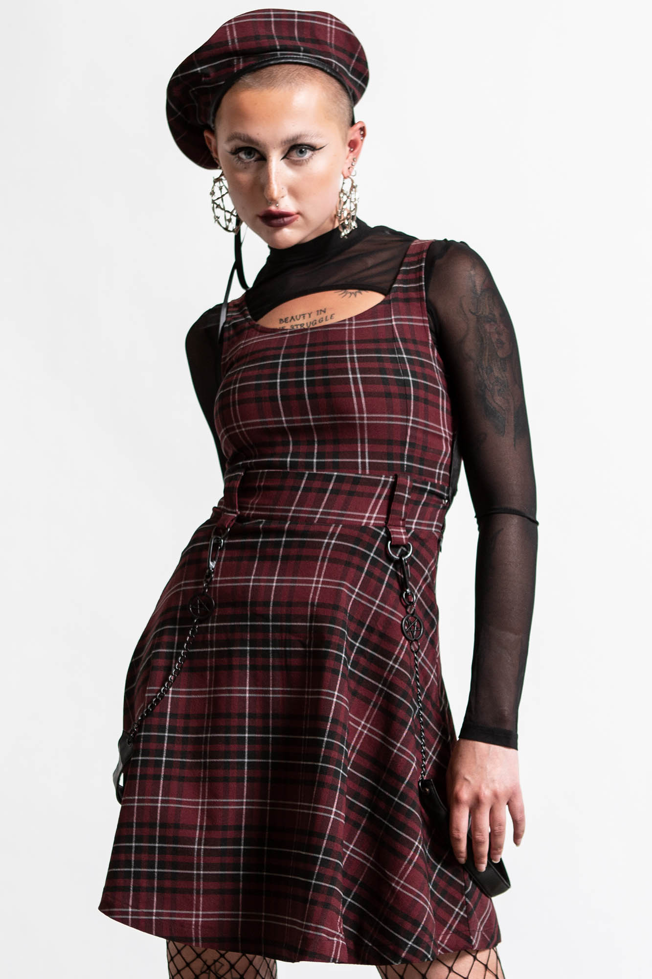 Killstar Crash Skater Dress Blood Tartan