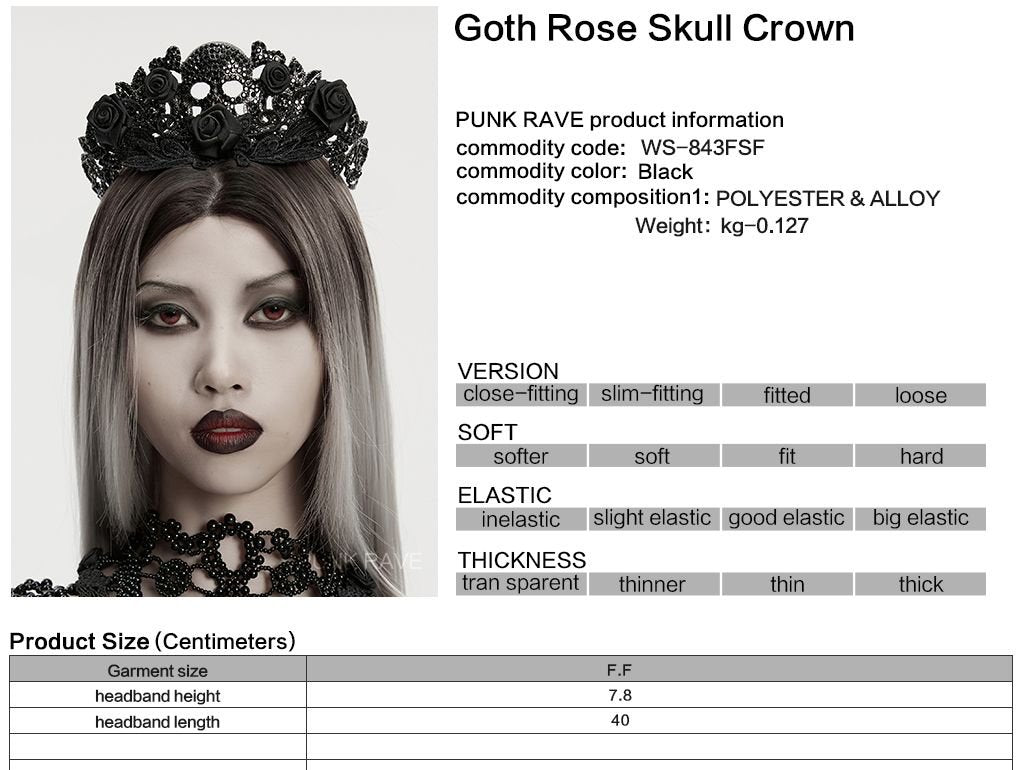 Punk Rave WS-843 black gothic crown with product, material and size information.