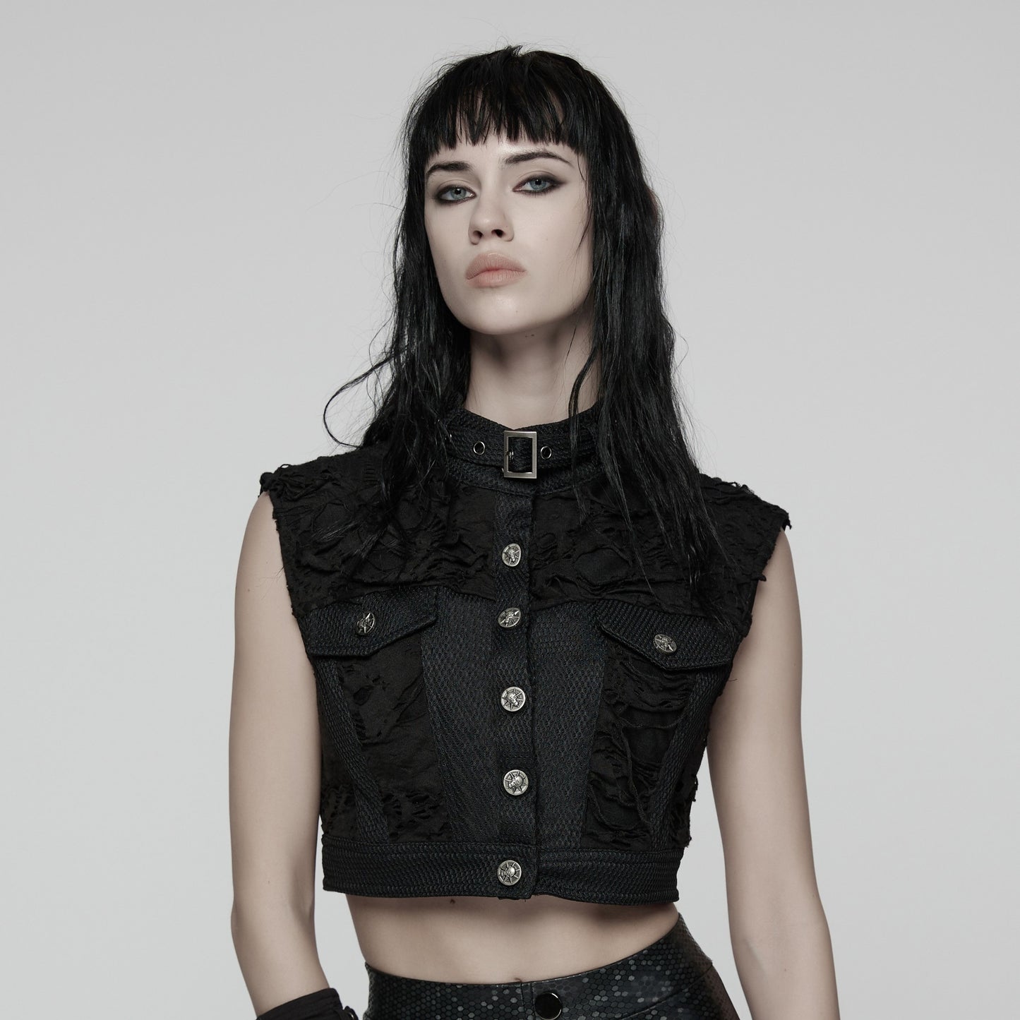 Punk Rave Electric Noir Crop Vest