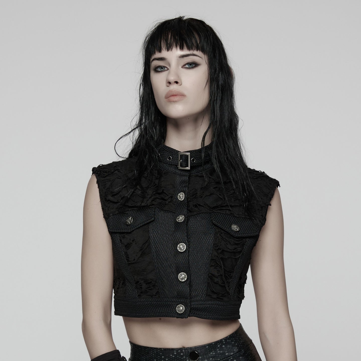 Punk Rave Electric Noir Crop Vest