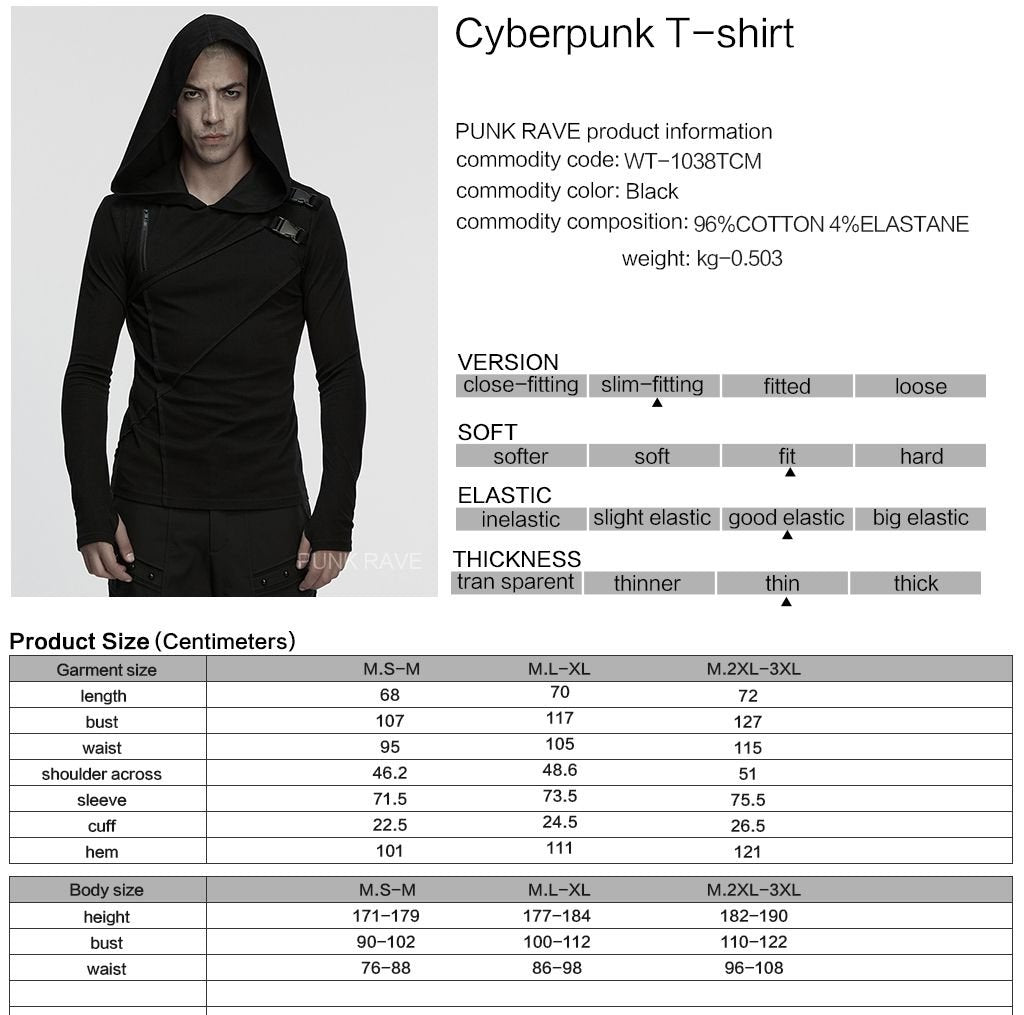 Punk Rave WT-1038 gothic top with product, material and size information.