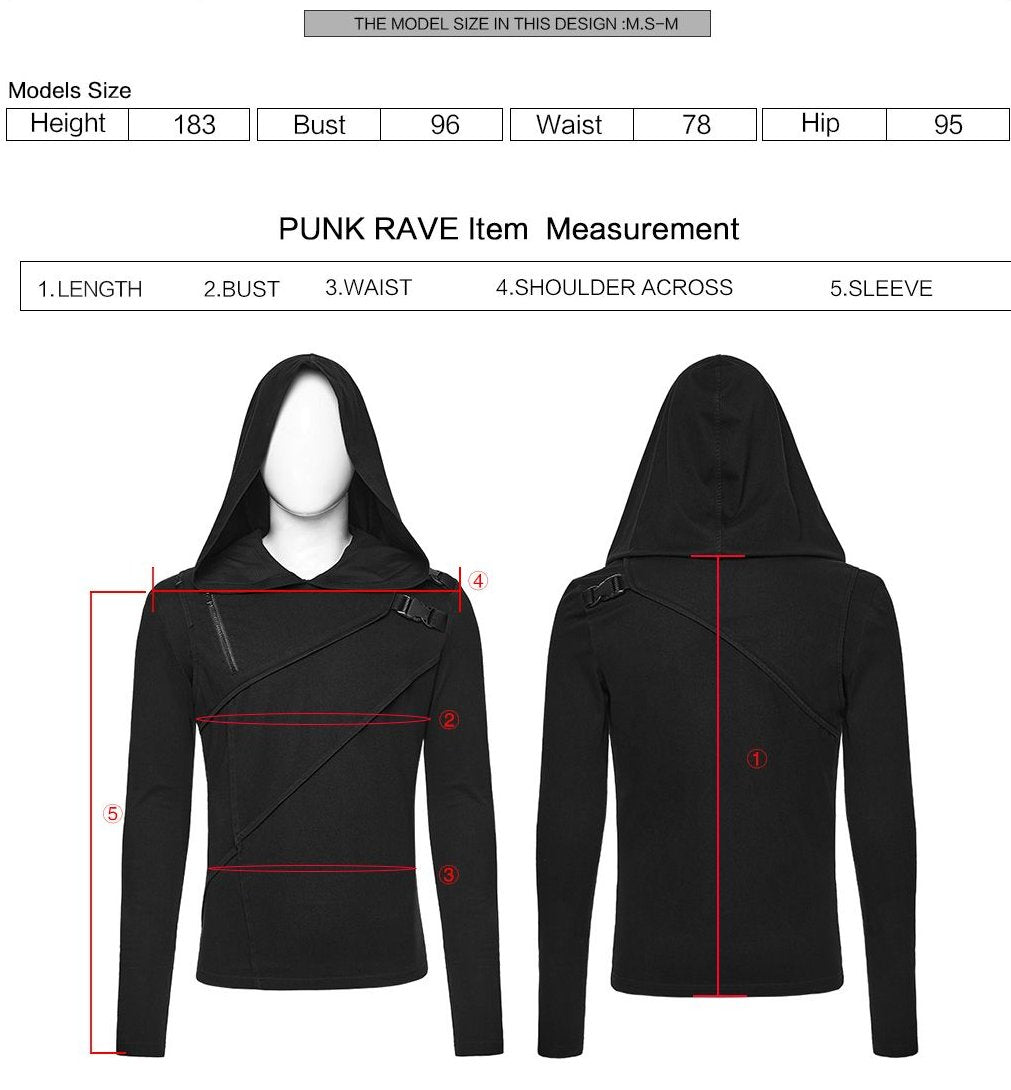 Punk Rave WT-1038 gothic top with measurement instructions for length, bust, waist, shoulder across and sleeve.