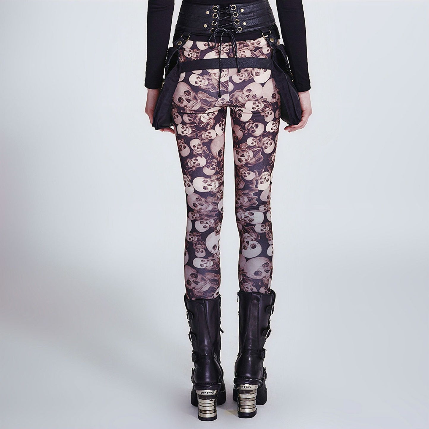 Skulls Leggings Brown - White K-259CO