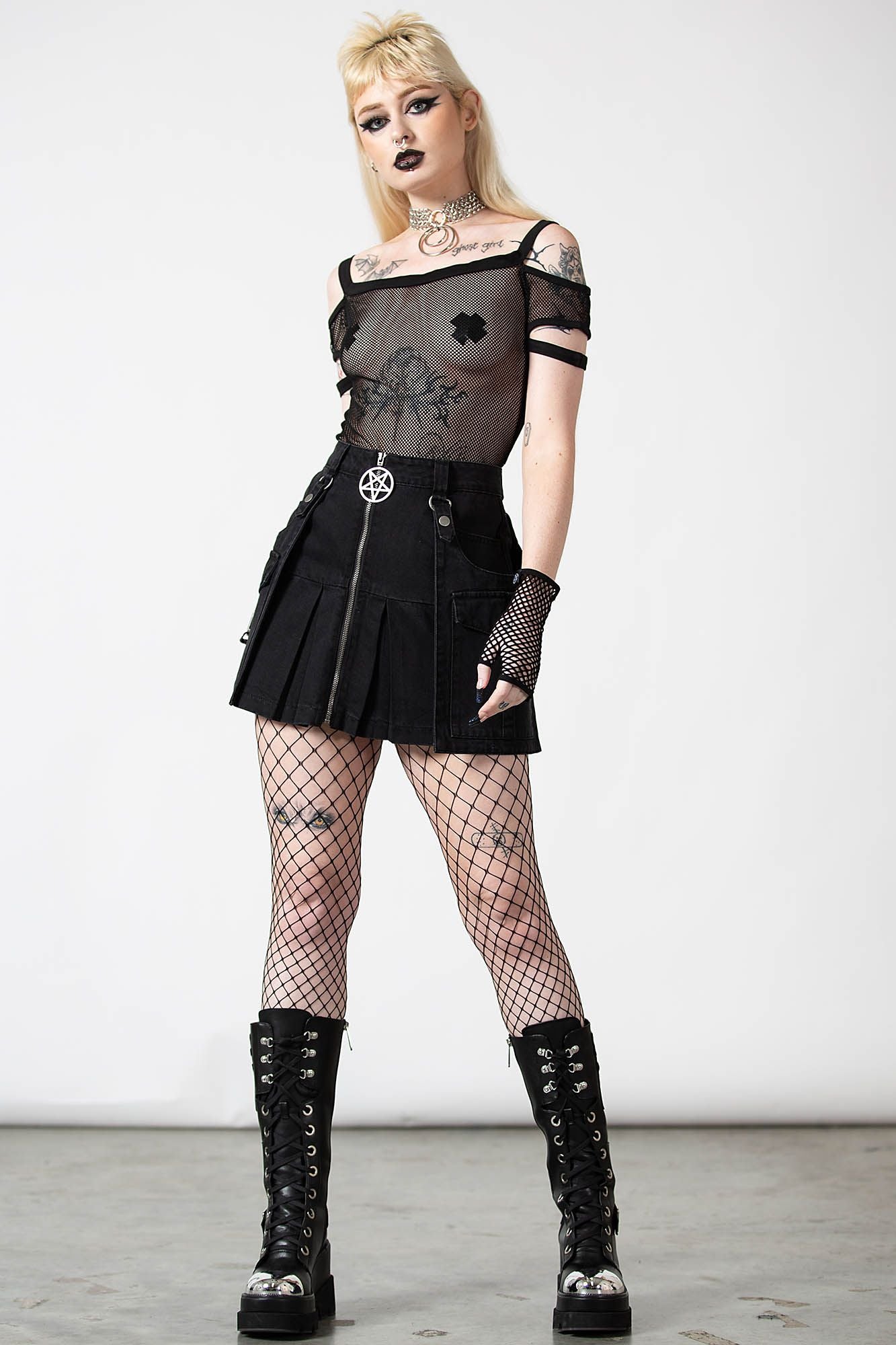 Killstar Huntly Fishnet Bardot Top