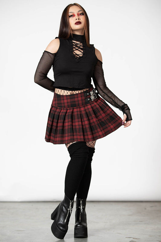Killstar Bat Girl Rok Rood Tartan