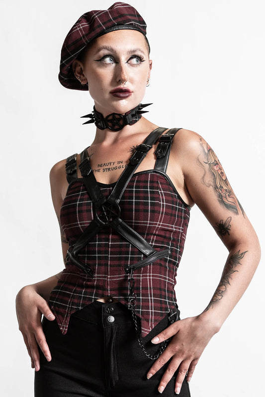 Killstar Jaded Strap Top Blood Tartan