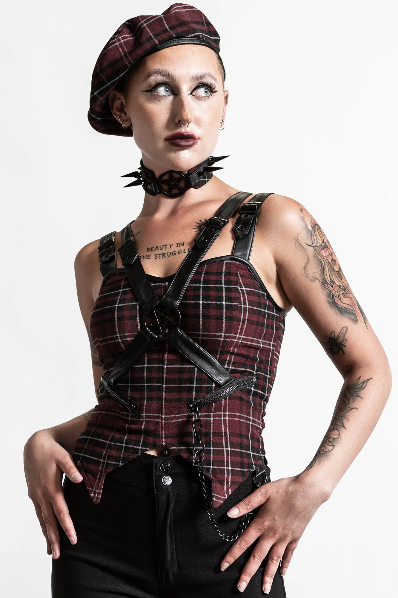 Killstar Jaded Strap Top Blood Tartan