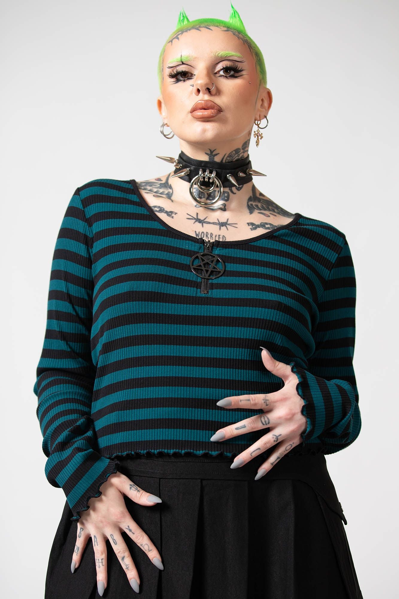 Killstar Chimera Long Sleeve Top Groen - Zwart