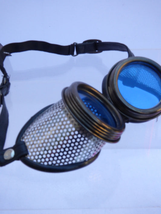 Mesh Goggles Silver Coloured - Blue Lenses