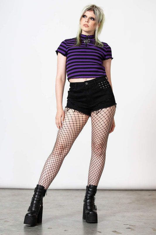 Killstar Malkin Crop Top Paars - Zwart