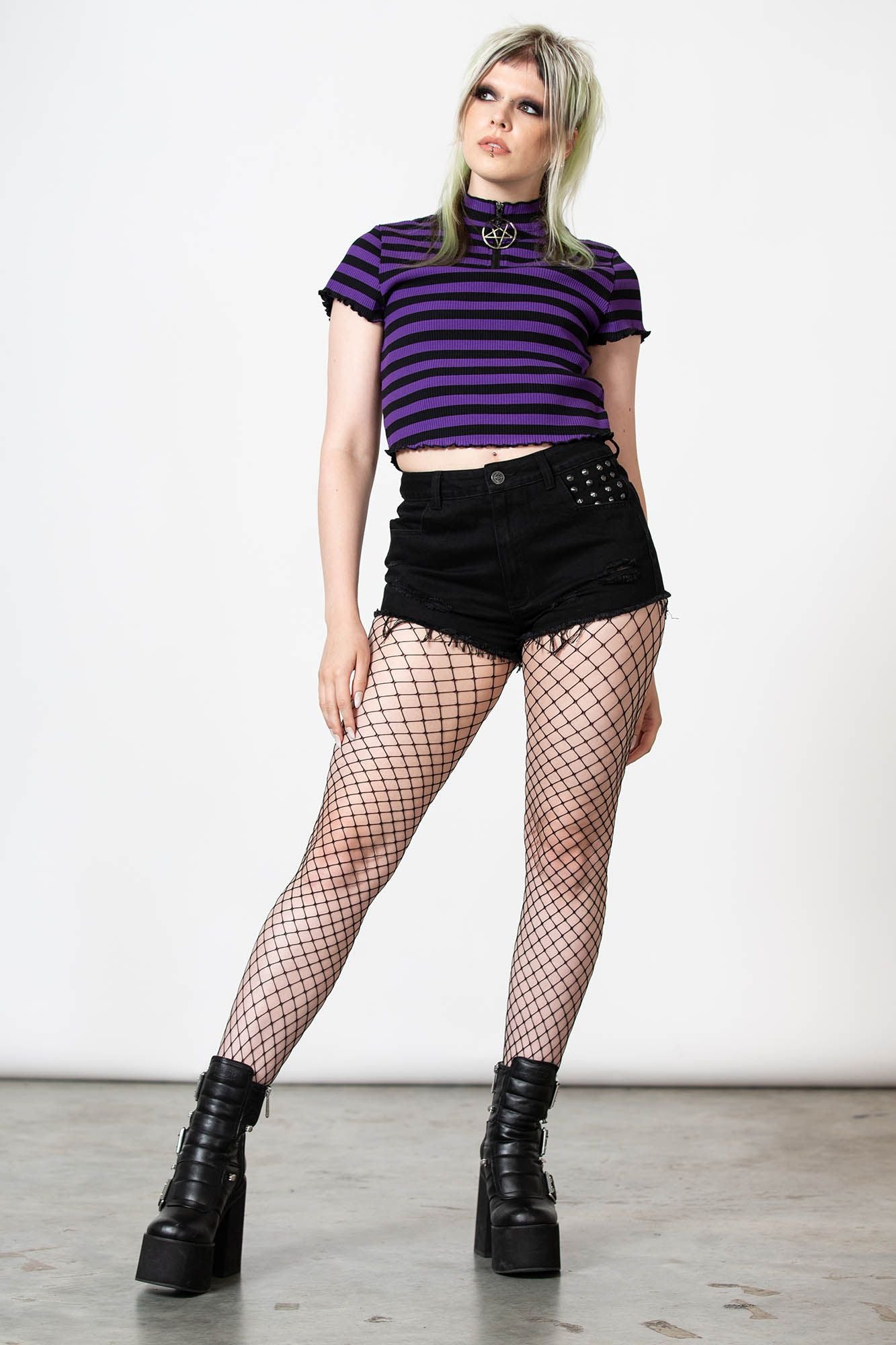 Killstar Malkin Crop Top Paars - Zwart