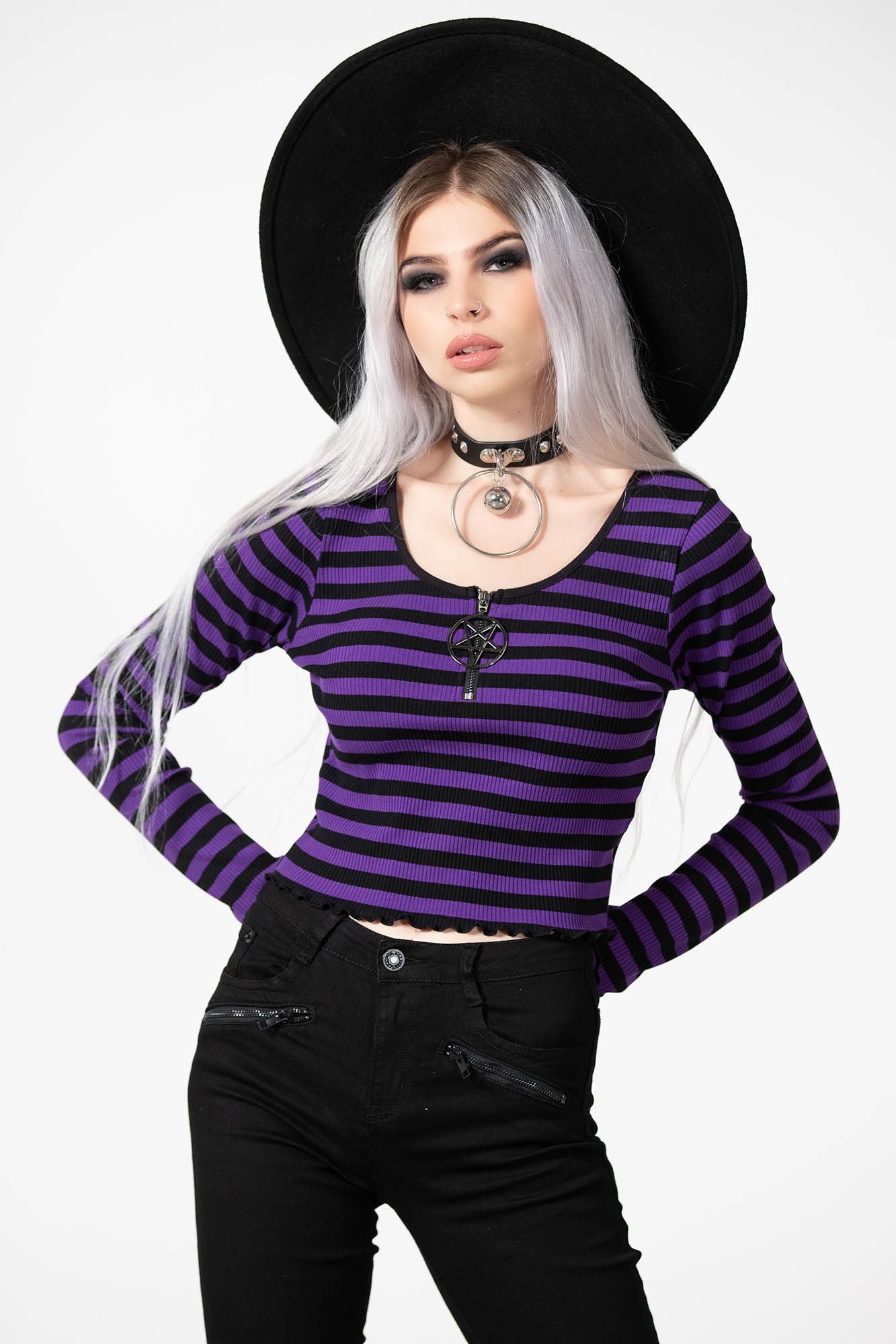 Killstar Chimera Long Sleeve Top Purple - Black