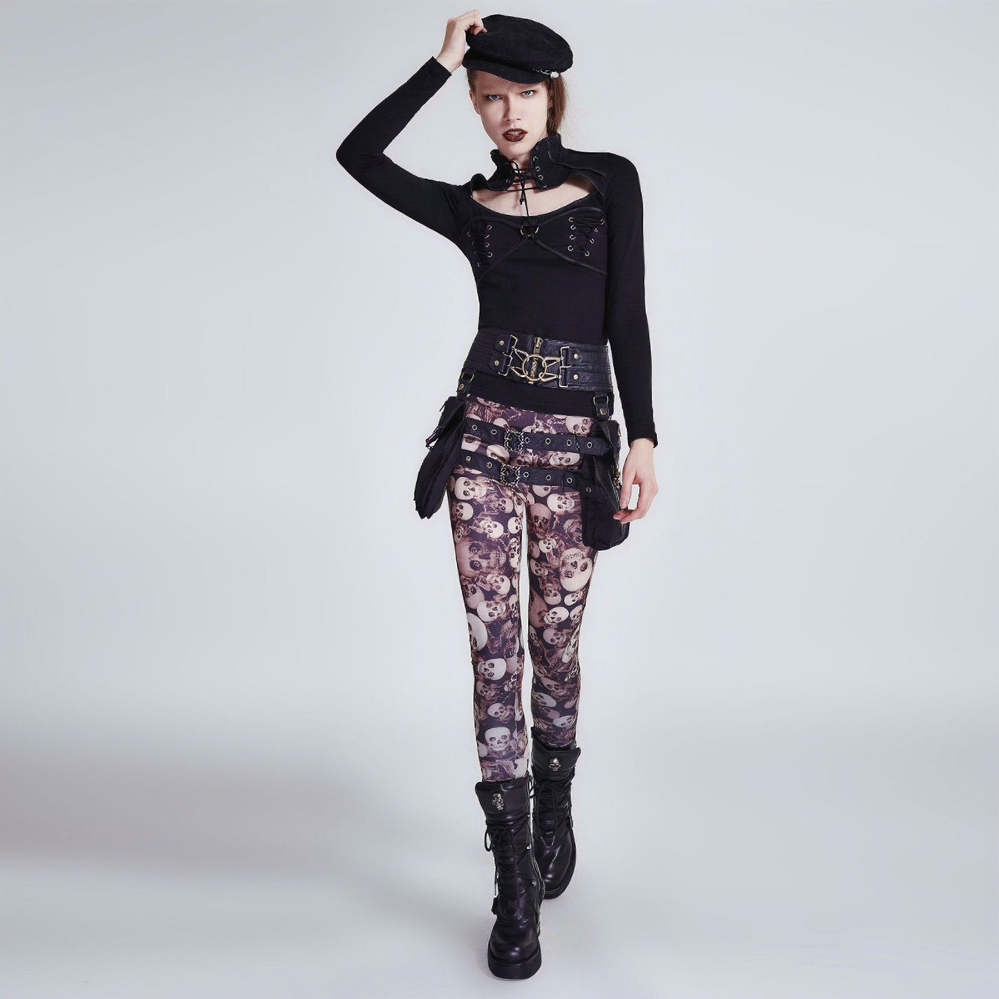 Skulls Leggings Brown - White K-259CO