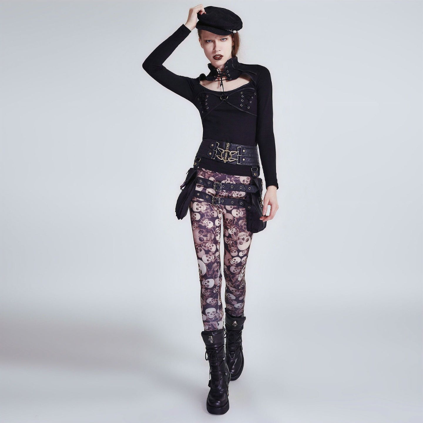 Skulls Leggings Brown - White K-259CO