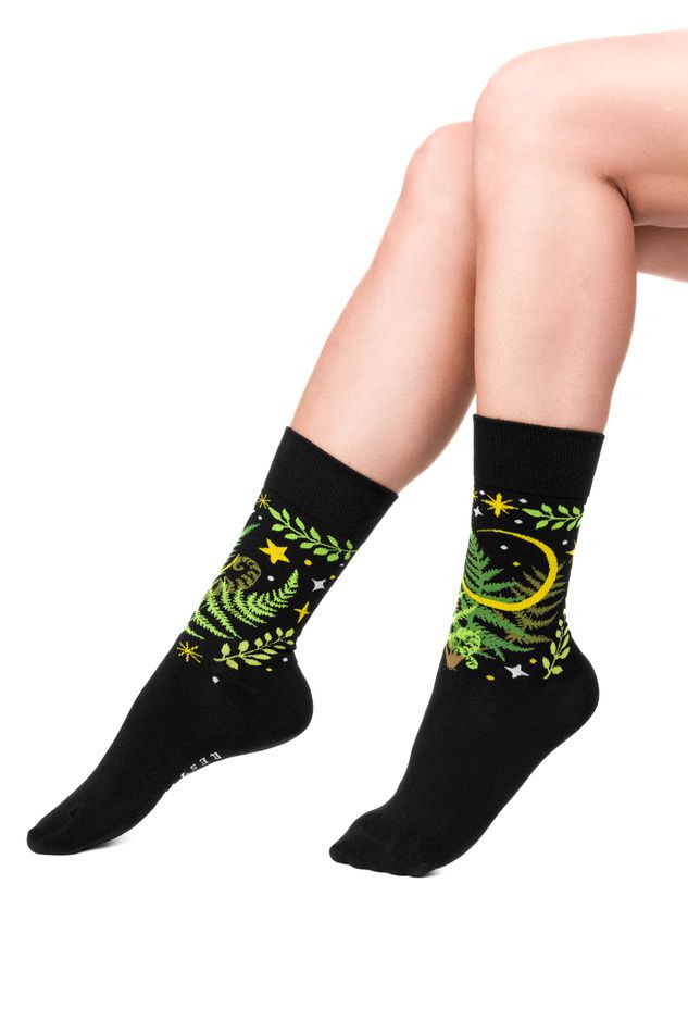 Fern Leaves and Crescent Jacquard Sokken