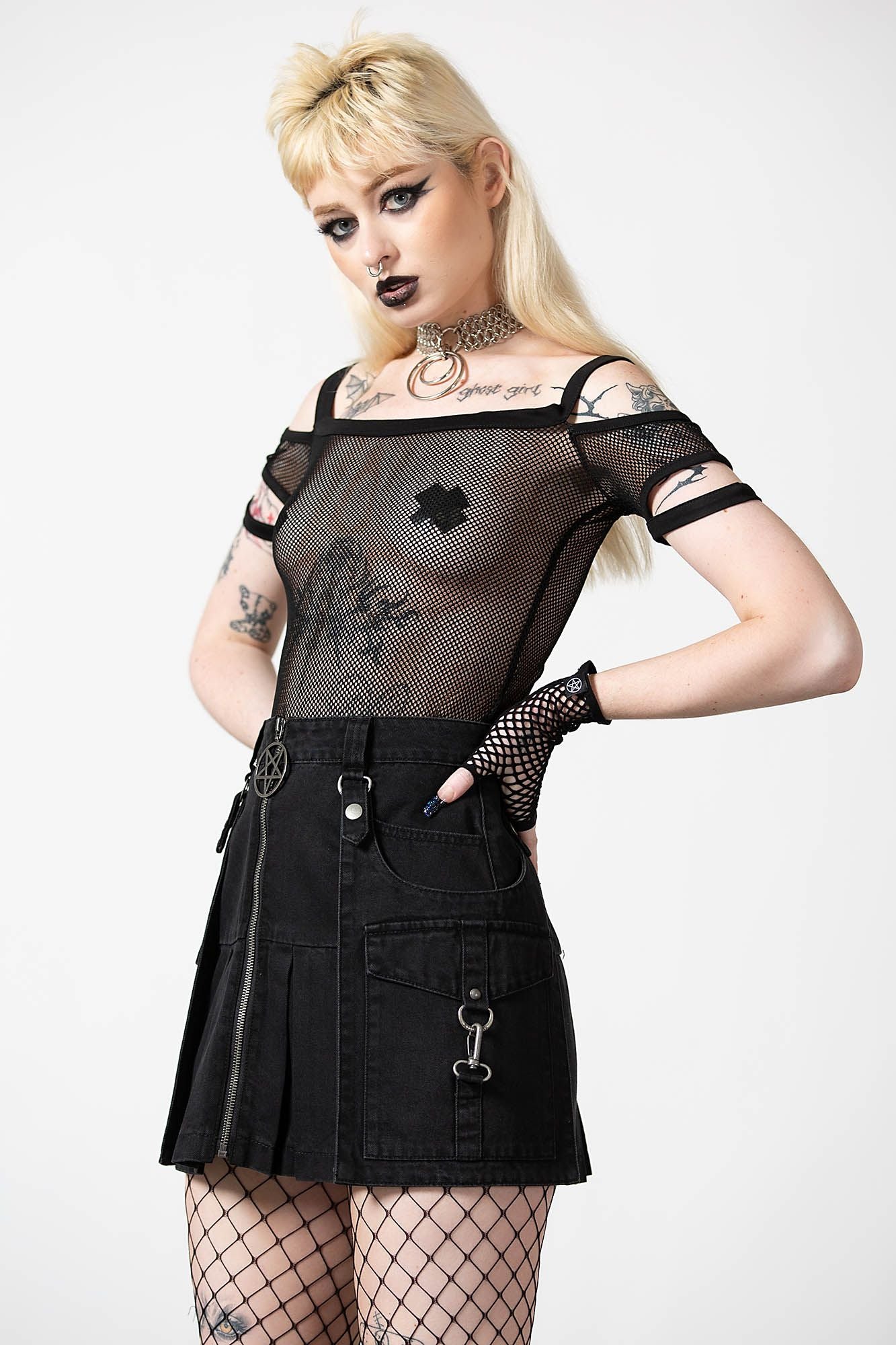 Killstar Huntly Fishnet Bardot Top