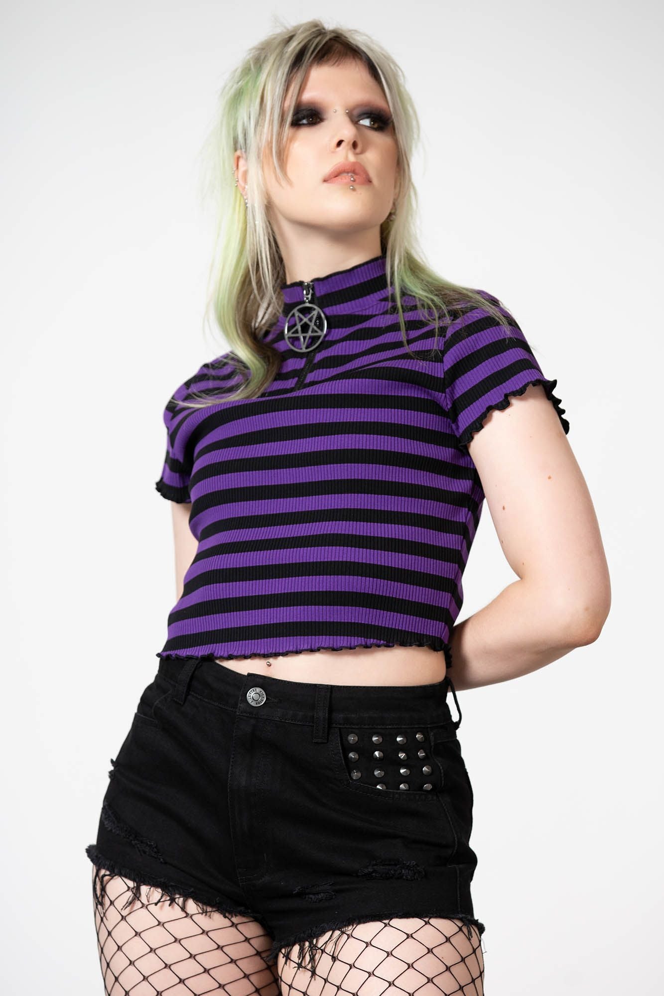 Killstar Malkin Crop Top Paars - Zwart