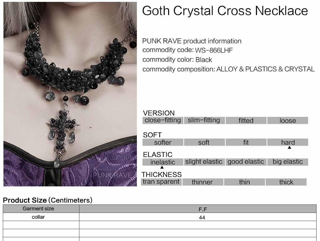 Punk Rave WS-866 gothic necklace with product and size information.
