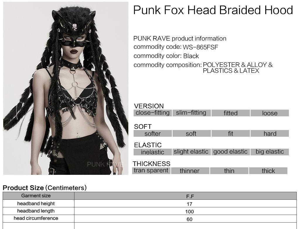 Punk Rave WS-865 gothic headband with product, material and size information.